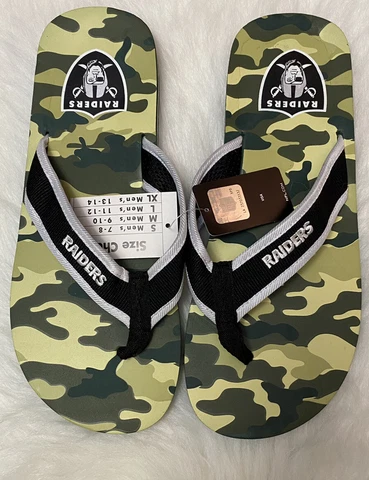 NWT  LICENSED OAKLAND RAIDERS CAMO FLIP FLOPS NFL FOOTBALL Mens SZ 11.75” *READ* Cover