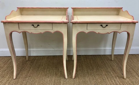 A Vintage Pair of Julia Grey Ltd Custom Painted Cream & Pink Writing Desks Cover