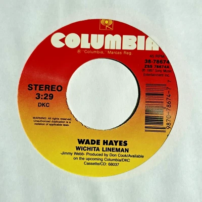 Wade Hayes - Wichita Lineman / On A Good Night - 1997 Columbia Records 45 RPM Foto 1 de 2