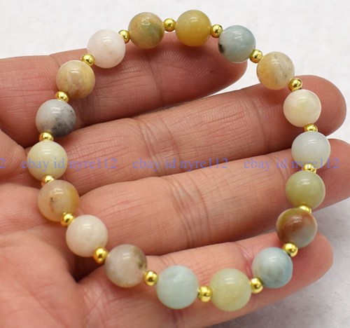 VALENTINO Bracciale Elastico Perline Gemma Rotonda Amazzonite Naturale 8mm 7 5" AAA