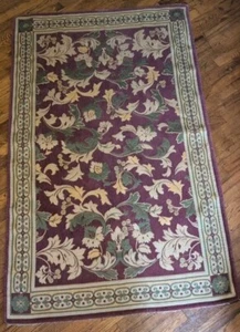 Moneta Rug 68 X 41 Maroon Green Leaves Vintage 1996 - Picture 1 of 8