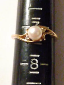 Anillo Estate Oro Amarillo 14kt Talla 7-1/4 Perlas y Diamantes Día de San Valentín - Imagen 1 de 6
