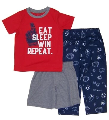 Carter's Little Boys Size 4   3 Pc Pajama Set NWT Eat Sleep Win Repeat - Image 1 of 3