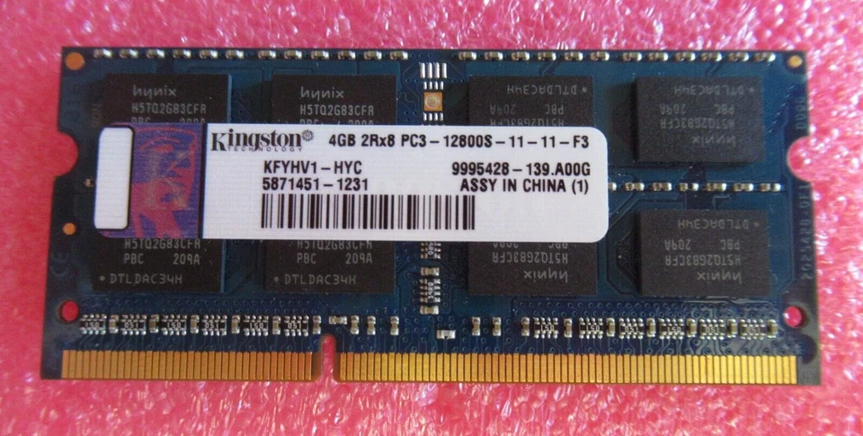 Kingston KFYHV1-HYC 4GB PC3-12800 DDR3-1600MHz non-ECC CL11 204P SoDimm Memory - Image 1 of 3