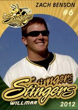 2012 Willmar Stingers Team Issue #7 Zach Benson Bay City Texas TX Baseball Card