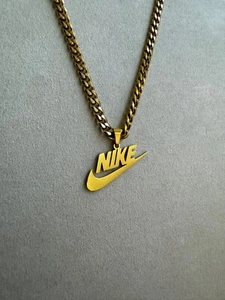 Nike Halskette - Nike Swoosh Anhänger - vergoldet - 5mm Cuban - 22 Inch Kette - Bild 1 von 2