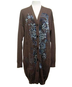 Used Jean Paul Gaultier JP Pattern Knit Cardigan Tops Women XXL Brown Color - Picture 1 of 8