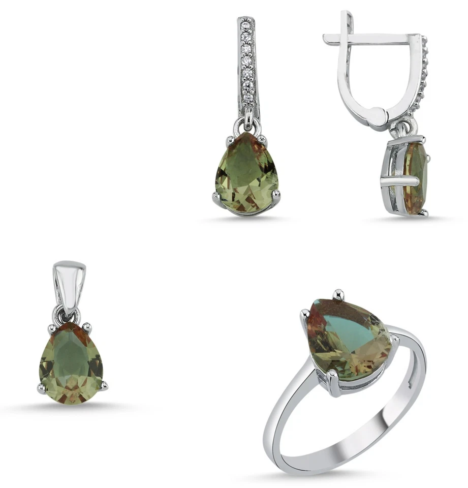 Zultanit Stein 925 Silber Schmuck Tropfen & CZ  Kette, Anhänger, Ohrringe, Ring - Bild 1 von 1