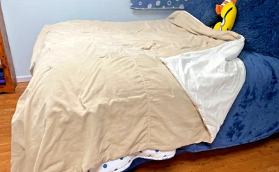 Queen Full microfiber Comforter Tan faux suede Taupe soft heavy polyester/cotton - Image 1 of 4