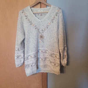 VTG Express Tricot Women's Size XL Hand Knit Sweater Angora Oversized Floral - Picture 1 of 17