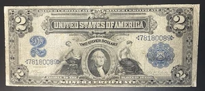 1899 $2 US Silver Certificate Blue Seal Mini-Porthole Horseblanket Note - Picture 1 of 2