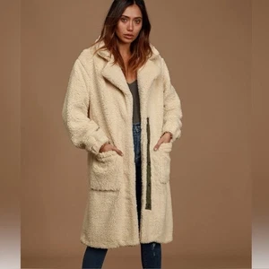 Free People Tessa Teddy Mantel Small Creme Kunstfell Longline Staubtuch Glam OB1064886 - Bild 1 von 10