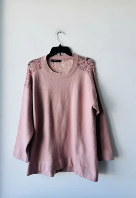 Suéter Zara Tejido Rosa Cuadrado Gran Tamaño Encaje Manga Larga Mujer M Cottagecore Boho Foto 1 de 4