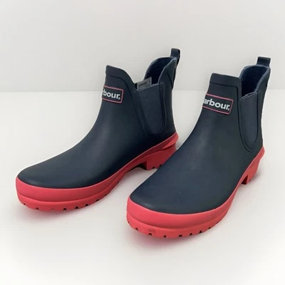 Barbour Wilton Chelsea Boot Talla 5 Azul Marino Rosa Lluvia Impermeable Zapatos Welly Foto 1 de 4