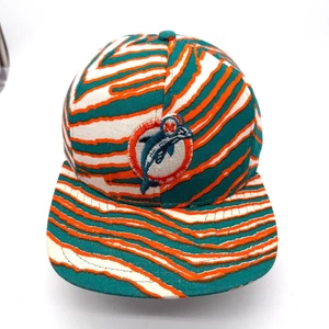 Vtg Miami Dolphins Zubaz AJD Tiger Stripe Hat Cap Snapback USA Made - Picture 1 of 9
