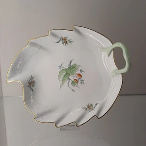 Cuenco de hojas Herend escaramujo pintado a mano aprox. 24 x 20 cm borde dorado patrón de cesta Osier - Imagen 1 de 10