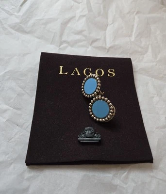 LAGOS MAYA 925 Sterling Silver 20mm Round/Circle Inlay Turquoise Omega Earrings - Image 1 of 4