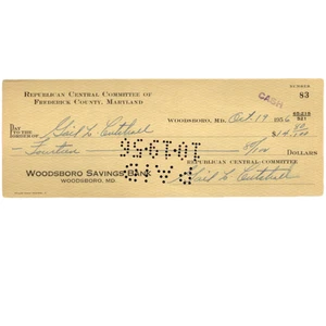 1950s Republican Central Committee Check - Signed Gail Cutshall Maryland Vintage - Picture 1 of 1