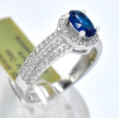 ANILLO ZAFIRO AZUL Y BLANCO GENUINO 1,28 quilates plata de ley .925 - NUEVO CON ETIQUETA Foto 1 de 4