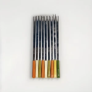 1970s MCM Set/9 VTG Stainless Steel Fondue Forks Polygon Plastic Handles Japan - Picture 1 of 4