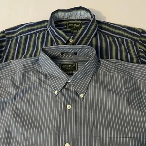Eddie Bauer Men's Size Large Lot of 2 Striped Dress Shirts Long Sleeve Button-Up - Picture 1 of 12