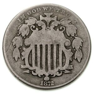 1872 Shield Nickel in Good Condition, Natural Color, Full Rims