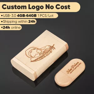 Wedding Wooden gift Box USB3.0 Flash Drive Free Logo HiSpeed 64GB 32GB 16GB 8GB - Picture 1 of 13