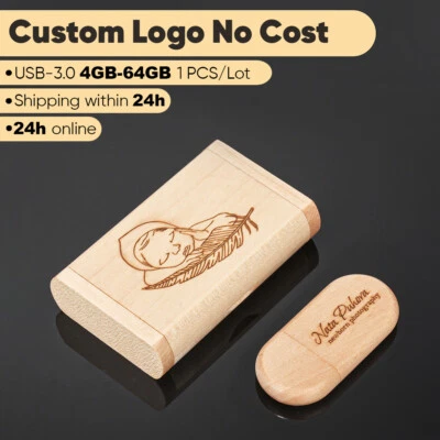 Wedding Wooden gift Box USB3.0 Flash Drive Free Logo HiSpeed 64GB 32GB 16GB 8GB - Image 1 of 4