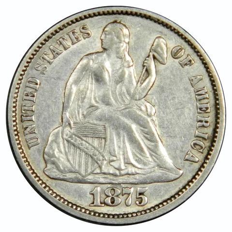 1875 SEATED LIBERTY DIME ~ CHOICE FULL-HEAD AU/BU ABOUT UNCIRCULATED! Cover