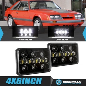 DOT Pair Black 4x6" LED Headlights Hi/Lo Beam Lamp for Ford Mustang 1979-1986 - Foto 1 di 12
