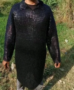 Camisa Cota de Malla Plana Remachada 9mm 18G - Acabado Negro Armadura Medieval Hauberk. - Imagen 1 de 8