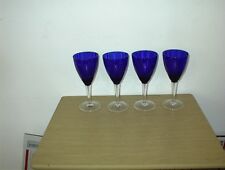 Set of 4 Elegant Colbalt/Royal Blue Wine Glasse with Clear Stems FLUTED INSIDE