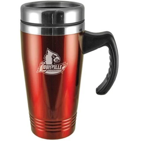 Louisville Cardinals Engraved 16oz Stainless Steel Travel Mug - Red Cover