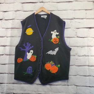 VICTORIA JONES Sweater Womens 3X Vest Buton Down Vintage Halloween Multicolor - Picture 1 of 8