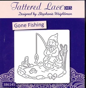 TATTERED LACE Cutting Die - GONE FISHING - Gnome, Frog - Picture 1 of 1