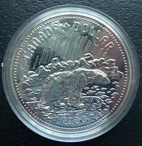 1980 CANADA - $1 DOLLAR - ARCTIC POLAR BEAR - .375 Oz SPECIMEN SILVER - RCM PKG - Picture 1 of 5