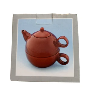 LETS DO TEA OLD AMSTERDAM TEA POT POTTERY TEAPOT MAROON RED NEW IN BOX - Picture 1 of 5