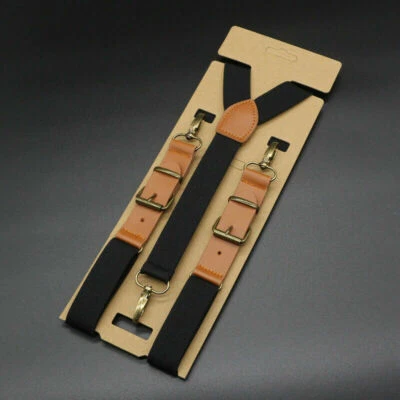 Men's Y Back Suspenders Adjustable Elastic Y-Shaped Hooks Pants Brace Solid NEW - Image 1 of 4