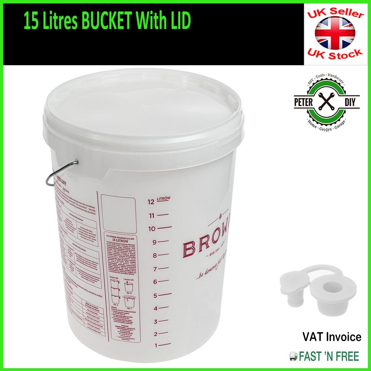 5 Litre Fermentation Bucket With Solid Lid - Food Grade Brewing Vessel For Wine, Cider, Mead