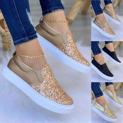 Women's Memory Foam Slip on Shoes Casual Comfort Glitter Loafer Flats Sneakers - Image 1 of 4
