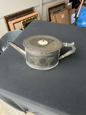 Antigua tetera Frederick Elkington con mango de hueso plato de plata c1890 Foto 1 de 4