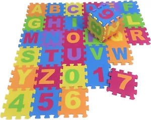 Kids Play Mat 36 Piece Puzzle Tiles - Numbers & Alphabet, Colourful, 87cm x 87cm - Picture 1 of 13