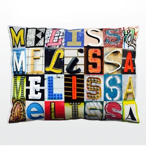 Personalized Pillow featuring the name MELISSA in photos of sign letters - Picture 1 of 1