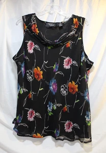 New York City Design Co. Women's 30W Black Floral Blouse Sleeveless Silk Lined - Picture 1 of 12
