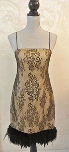 Black & Gold Ignite Cocktail Spaghetti Strap Feathered Mini Dress, Size 4 - Picture 1 of 7