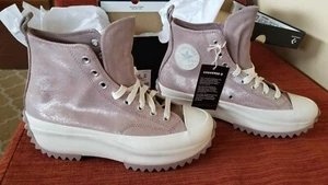 NEW Converse All-Star Hi Tops Pink Shimmer Suede Stack Soles Mens 9.5; Womens 11 - Picture 1 of 9