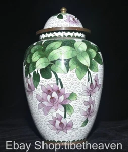 11.2" Old Chinese Copper White Cloisonne Palace Peony Flower Bottle Tank Jar - Picture 1 of 22