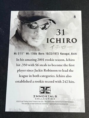 2013 Leaf Ichiro Immortals BLANK FRONT MISSING Serial # Base Card 31 #8 - Image 1 of 2