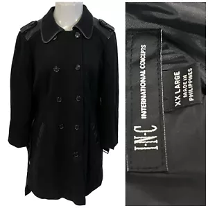 INC Coat Womens Sz 2XL Black Peacoat Preppy Work Office Casual Jacket Elegant - Picture 1 of 14