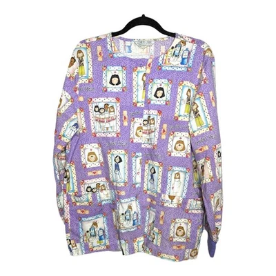 Cherokee Purple Cartoon Medical Nurse Doctor Womens Scrub Top Size Medium  - Image 1 of 4